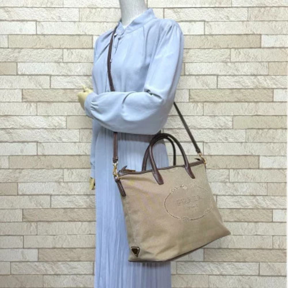 Prada Shoulder Canvas Brown Jacquard Logo Bag